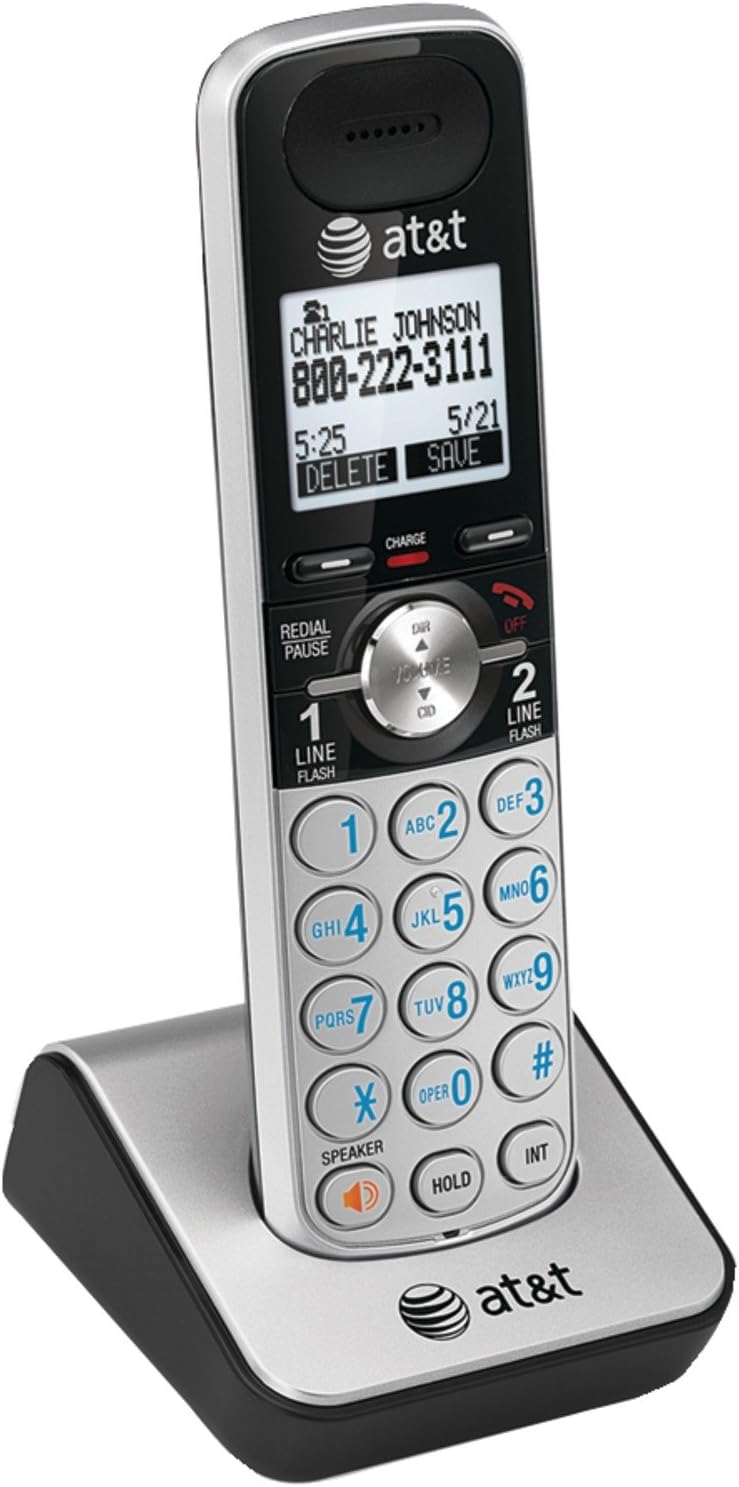 AT&T TL88102 DECT 6.0 2-Line Expandable Cordless Phone with Answering System and Dual Caller ID/Call Waiting, 1 Handset, Silver/Black