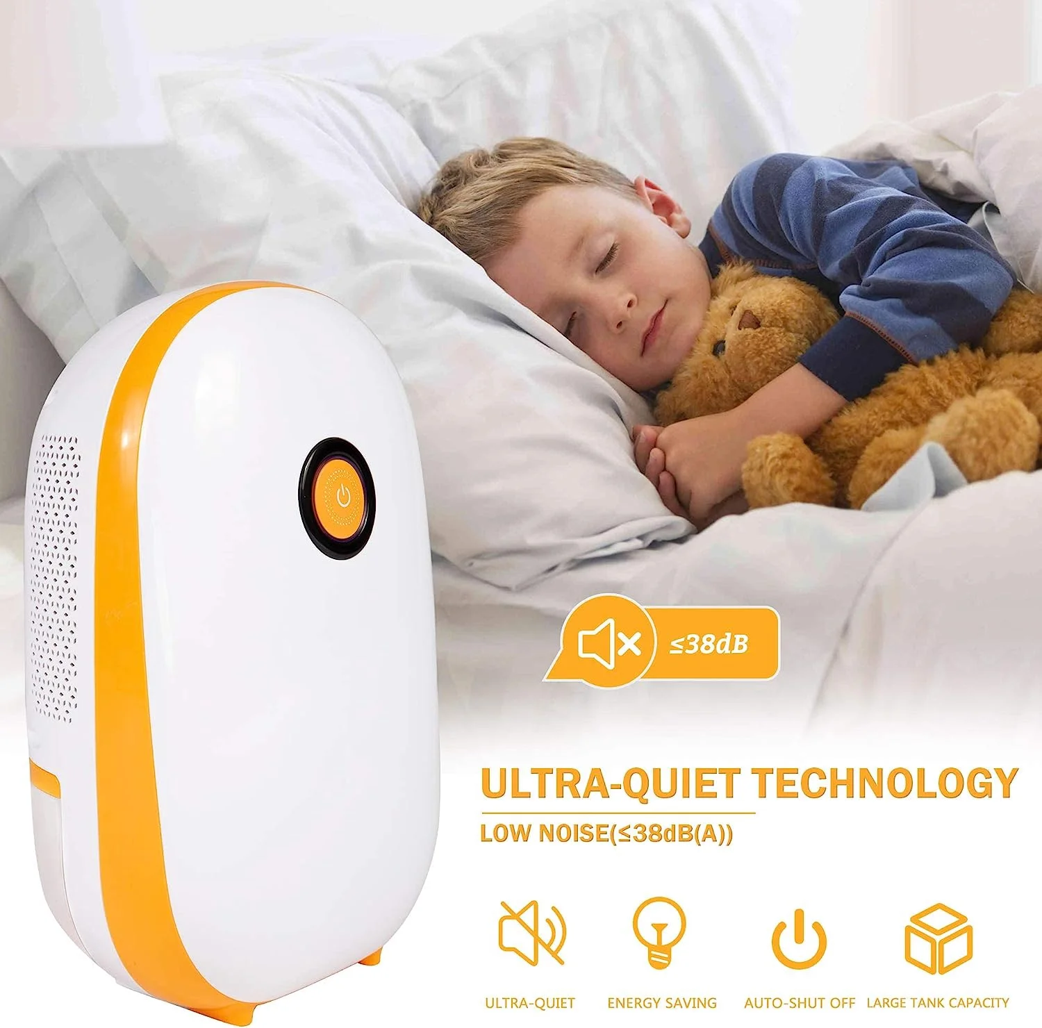 Small Portable Quiet Dehumidifier with Auto Shut-off,1100ml Water Tank, Dehumidifier for Home Basement, Bedroom, Bathroom, Closet RV, Orange