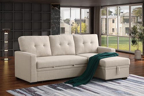 Devion Furniture Regis 4-in-1 Convertible L Shaped Couch with Pull Out Bed and Storage, Sectional Sleeper Sofa with Reversible Chaise for Living Room