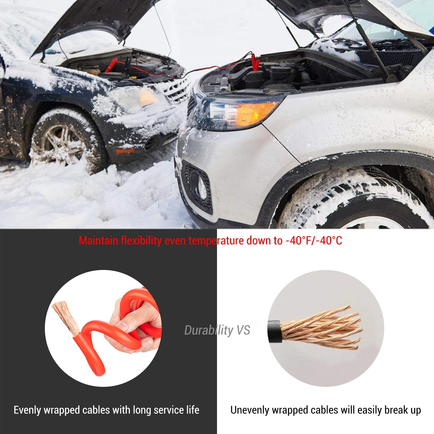AUTOGEN 100% Copper Jumper Cables 2 Gauge 16 Feet for Car Battery Heavy Duty Jumper Cables 1000AMP Smart Booster Cables with Strong Clips Carry Bag