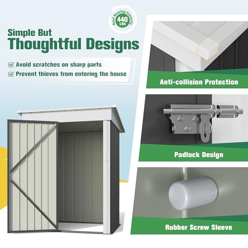 Flamaker Storage Shed Waterproof Metal Garden Shed with Lockable Door Utility Tool Shed Outdoor Storage for Backyard, Patio and Lawn (5 x 3 FT)