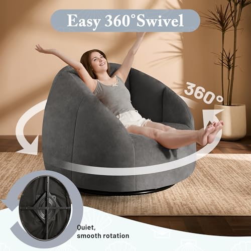 Giant Bean Bag Chair for Adults - Comfy Plush Round Shell Soft Accent Chair, Oversized Cozy Lounge Floor Sofa Reading Chair