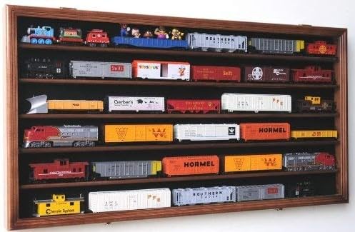 HO Scale Model Train Display Case Cabinet Wall Rack w/98% UV Protection- Lockable -Cherry