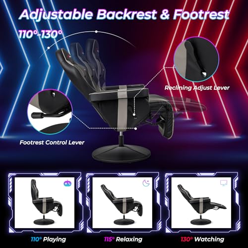 Goplus Massage Gaming Chair, Racing Style Gaming Recliner w/Adjustable Backrest and Footrest