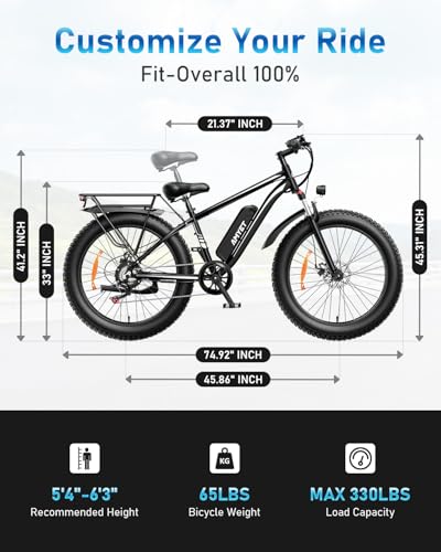 EB26 Electric Bike for Adults Peak 1500W Electric Bicycle 48V 15AH (720WH) Battery Electric Bike 26" Fat Tire Mountain 28mph 7 Speed Gears Ebike