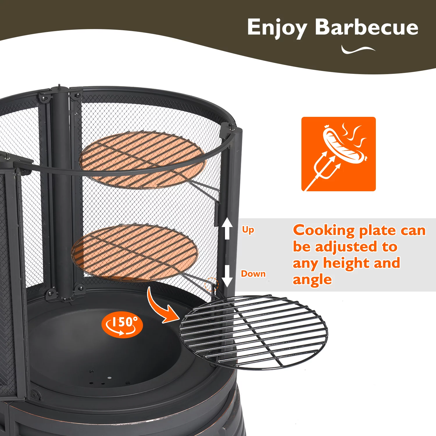 BaPiPro Fire Pit for Outside, 2 in 1 Fire Pit with Removable Grill, Outside Wood Burning Fire Pit for Patio, Backyard,Black Pagoda