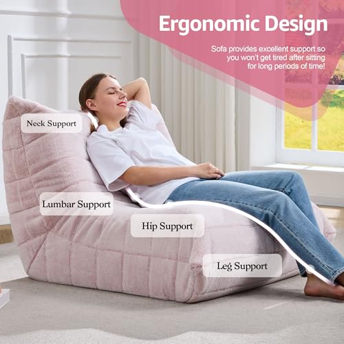 Bean Bag Chairs for Adults Giant Bean Bag Chair Memory Foam BeanBag Chair Big Bean Bag Sofa with Filler Faux Fur Fireside Beanbags Lazy Sofa for