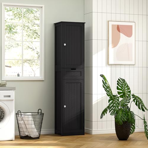 Iwell 67" Tall Bathroom Cabinet, Storage Cabinet with 2 Doors & 1 Drawer, Bathroom Storage Cabinets with Adjustable Shelves, for Living Room