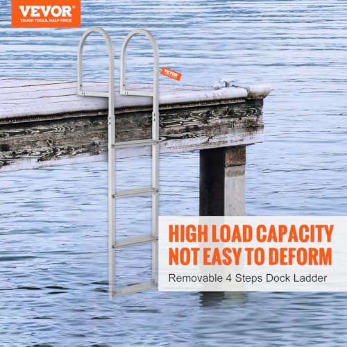 VEVOR Dock Ladder, Removable 5 Steps, 500 lbs Load Capacity, Aluminum Alloy Pontoon Boat Ladder with 3.1'' Wide Step & Nonslip Mat