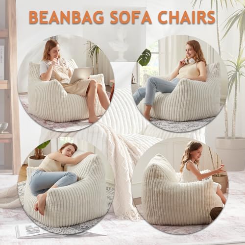 Giant Bean Bag Chairs for Adults with Filling Plush Fluffy Bean Bag Chairs for Teens with Armrests Comfy BeanBag Lazy Couch Sofa Chair for Bedroom