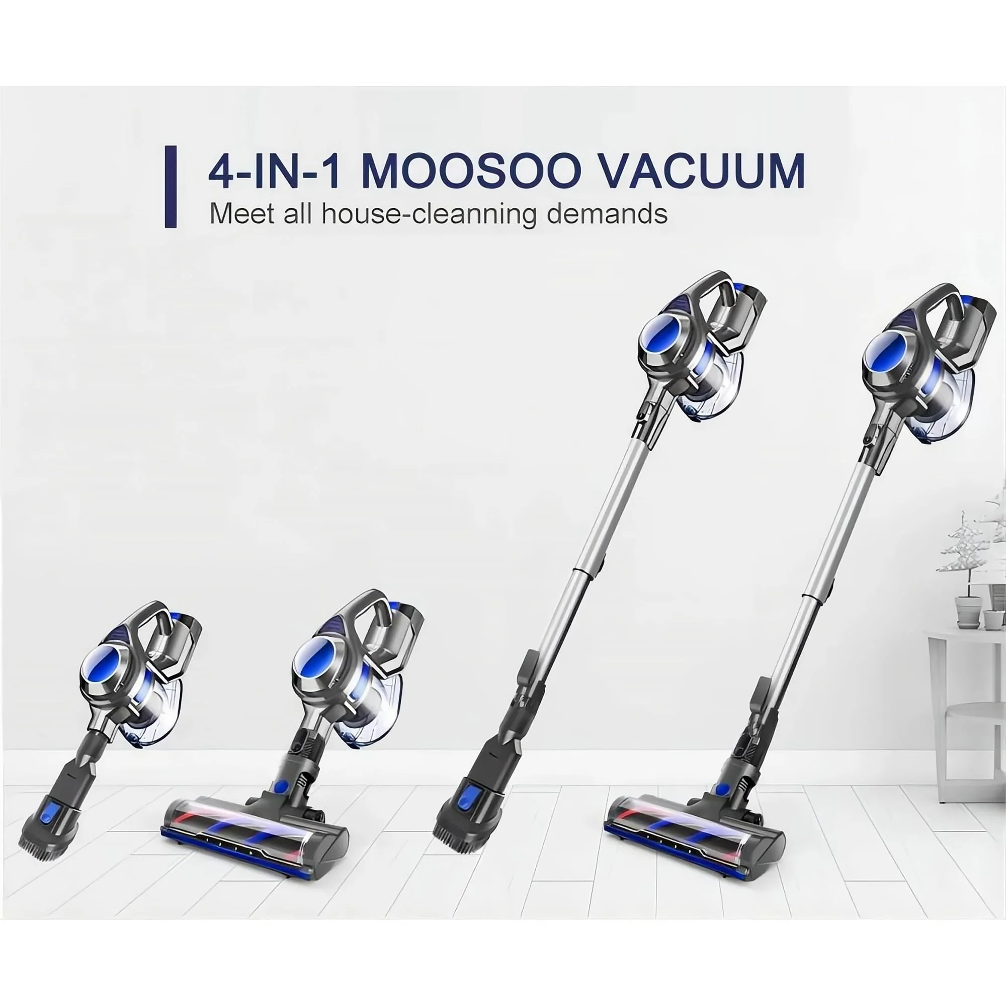 Moosoo Cordless Vacuum 4-in-1 Lightweight Stick Vacuum Cleaner, XL-618A