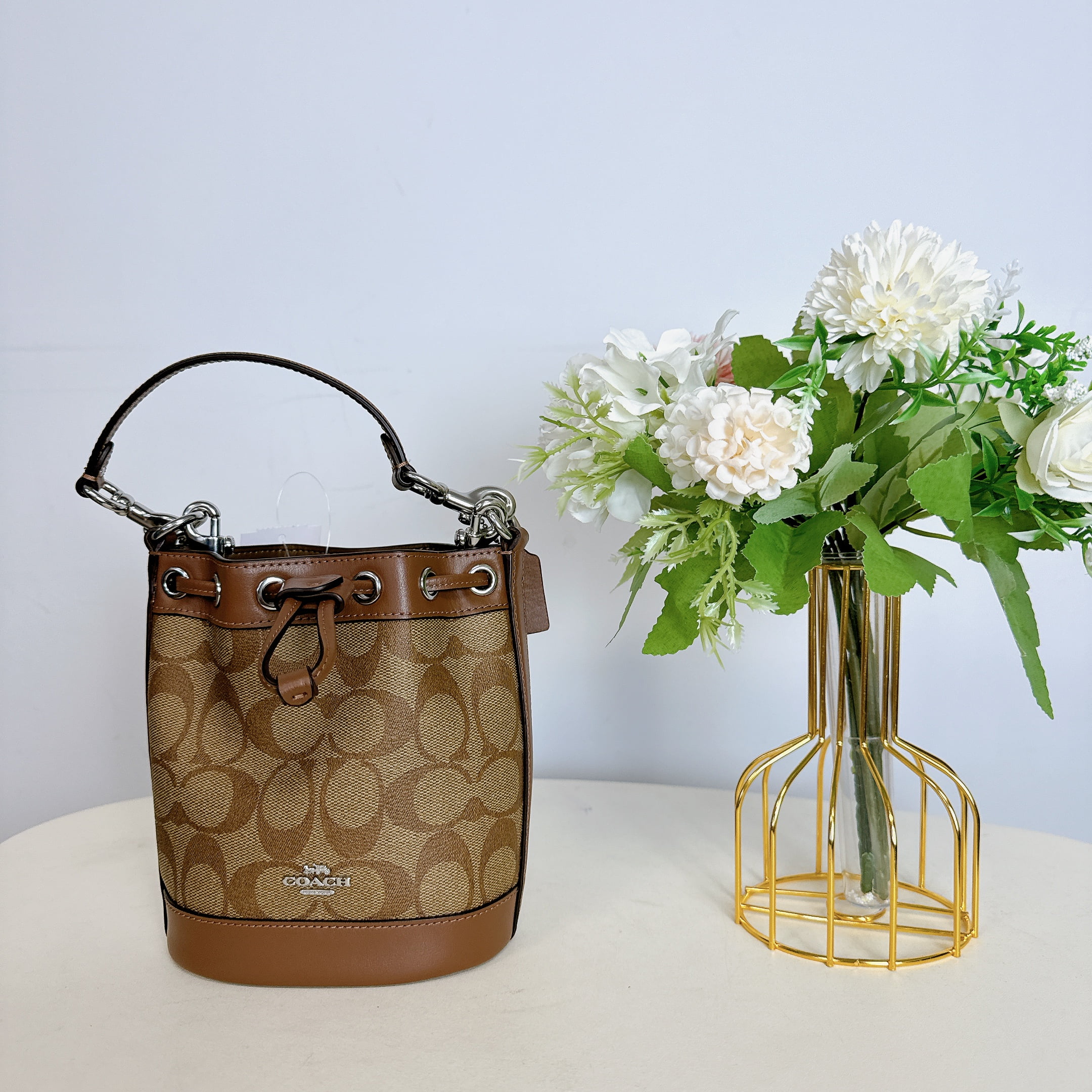 Coach CR145 Mini Bucket Bag In Signature Canvas IN Khaki Saddle - Radiant Selections