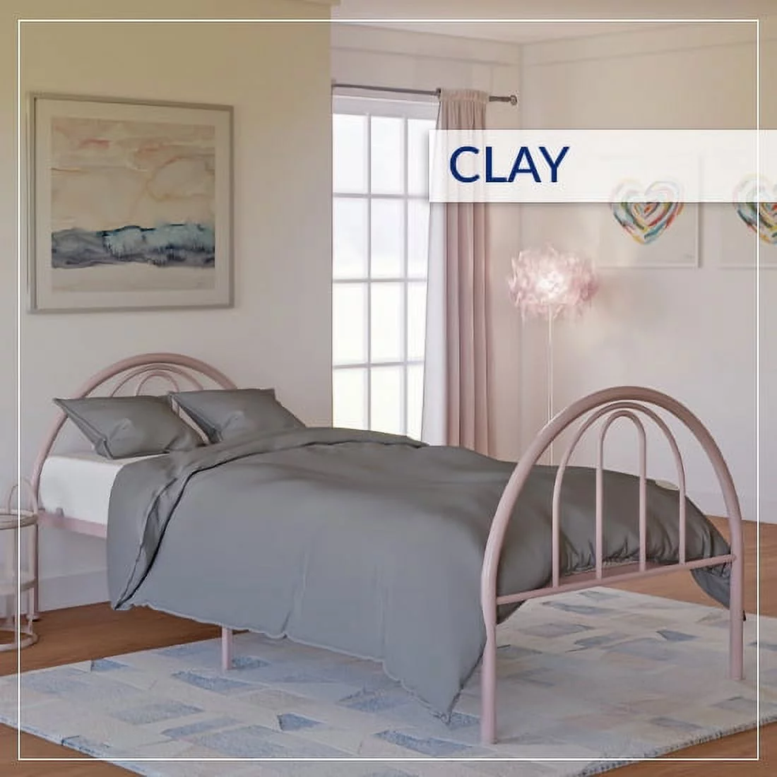 BK Furniture Brooklyn Classic Metal Bed, Twin, Pink