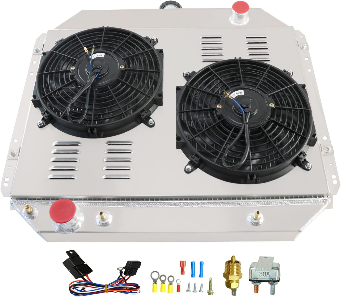 CoolingCare Radiator for 1966-1979 Ford Bronco F100 F150 F250 F350, 3 Row Aluminum Radiator + Shroud/Fan +Relay Kit