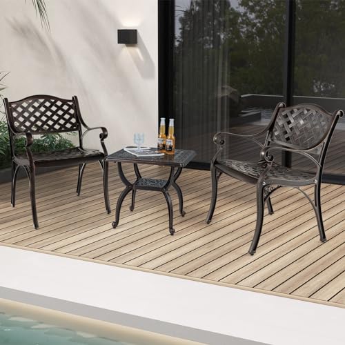 Giantex Cast Aluminum Patio Chairs Set of 2, All Weather Outdoor Dining Chairs w/Armrests and Curved Seats, Heavy Duty Metal Bistro Chairs for Porch