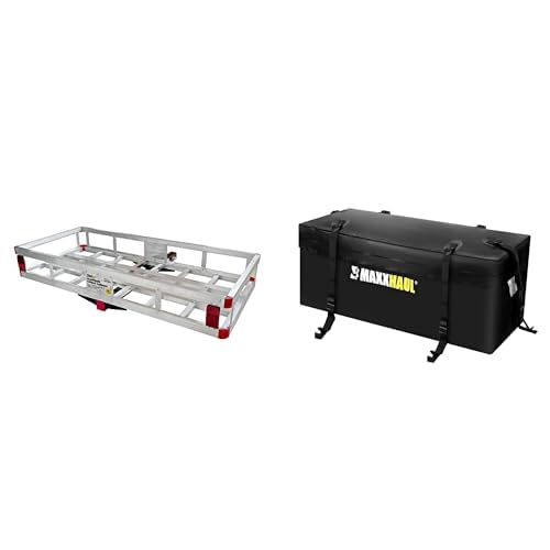 MaxxHaul Hitch Cargo Carrier - Aluminum Cargo Carrier with High Side Rails for RV's - 49' x 22.5' - 500-lb Load Capacity, Grey
