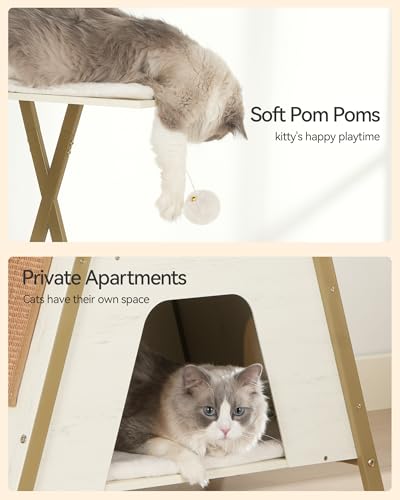 FourFurPets 72.4" Modern Cat Tower for Indoor Cats - Multi-Level Condo With Caves, Tall Tree With Scratching Board, Wooden Tower With Large Perch