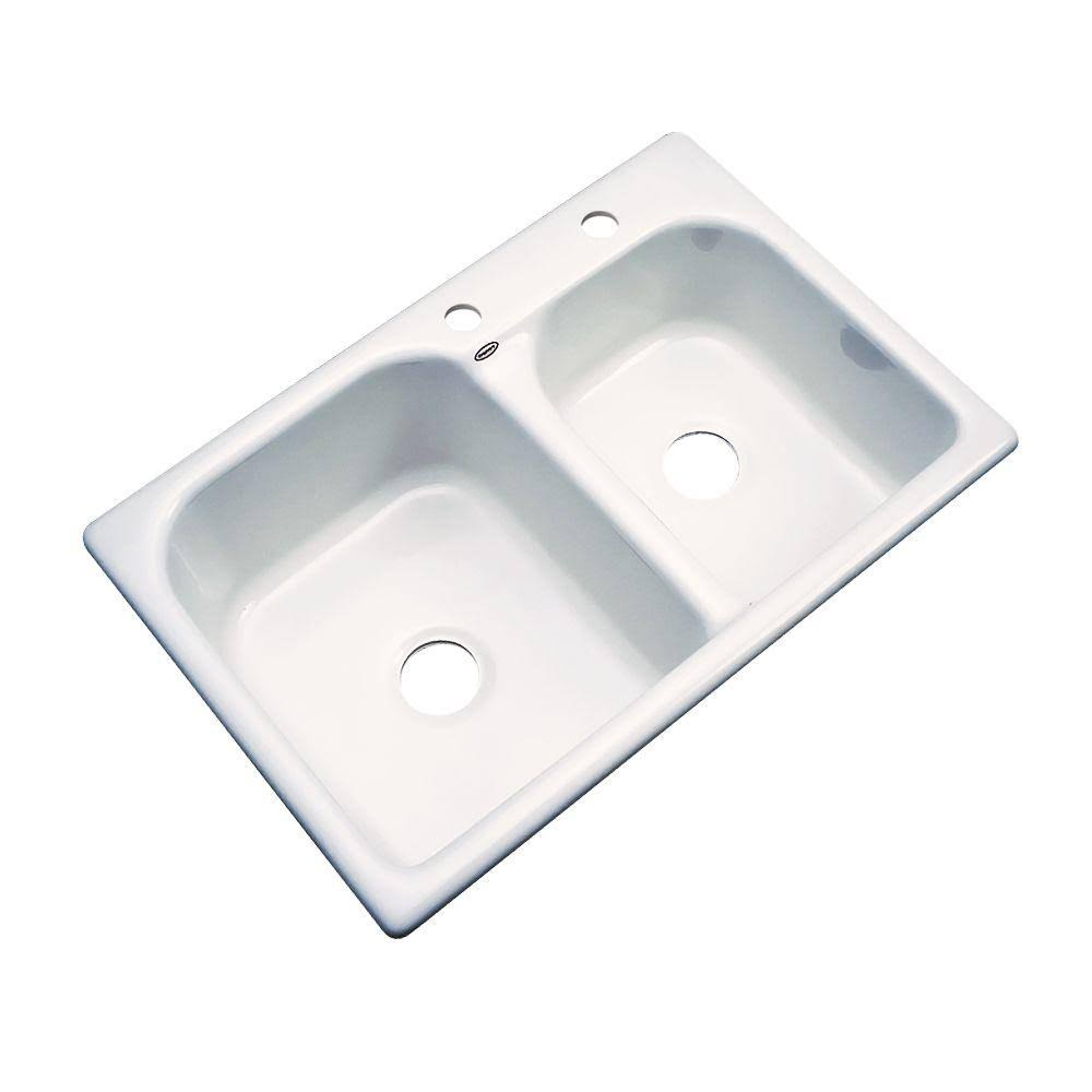 Thermocast Cambridge Drop-In Acrylic 33 in. 2-Hole Double Bowl Kitchen Sink in Biscuit 45203