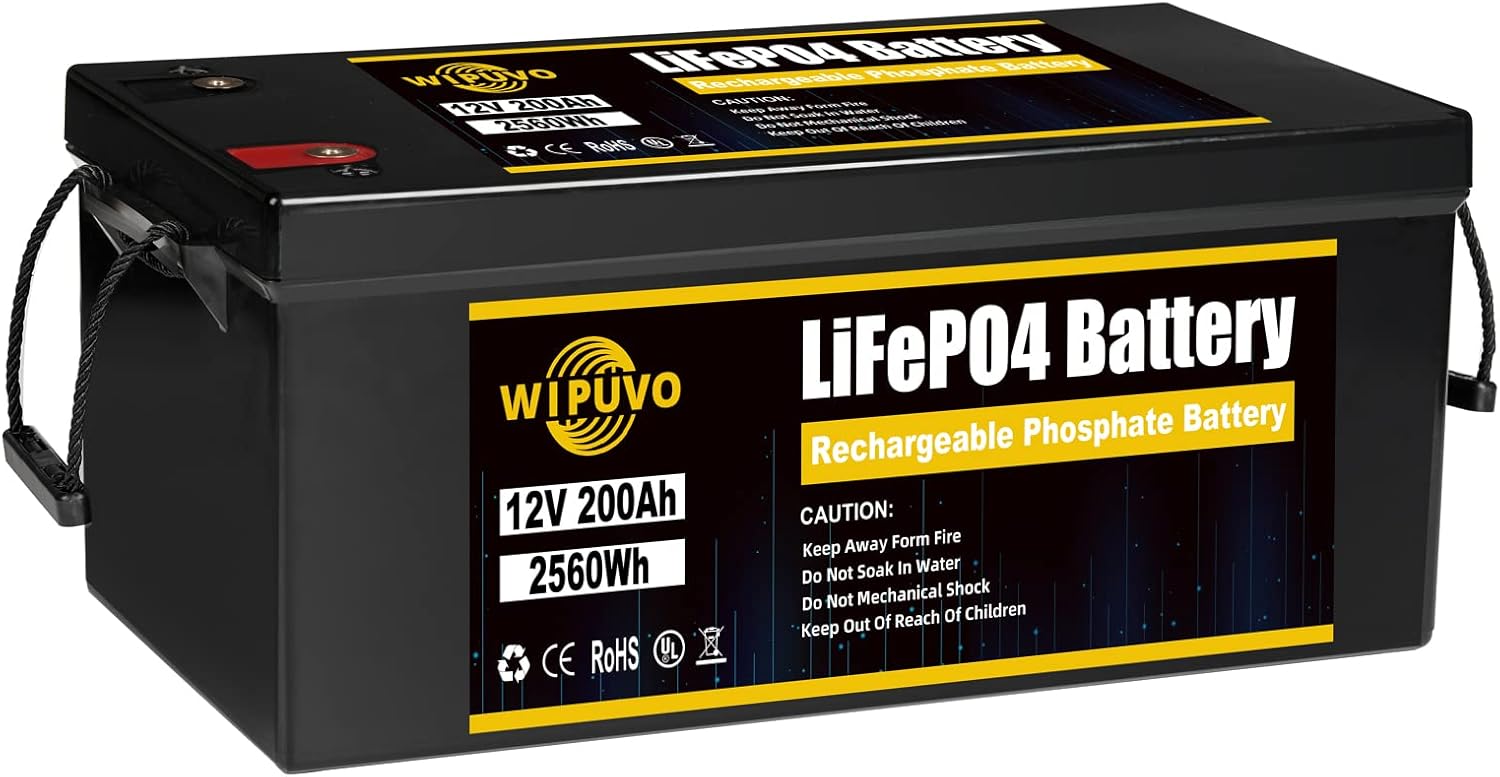 WIPUVO 12V 100Ah Lithium Battery LiFePO4 Deep Cycle Rechargeable Battery Pack with Built in BMS Perfect for RV Solar and Off Grid Applications