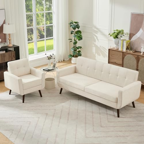 Tbfit L Shaped Couch Sofa, 80" W Mid-Century Modern Sectional Couches, 3 Seater Sofas with Wide Chaise Lounge & Two Pillows