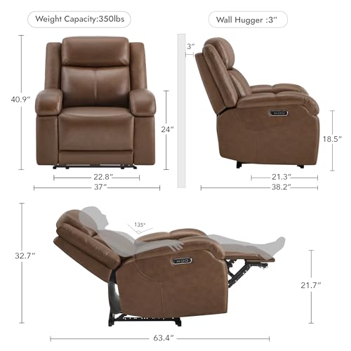 Watson & Whitely Genuine Leather Power Recliner Chairs for Adults, Wall Hugger RV Recliner with Power Headrest & Charging Ports