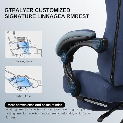 GTPLAYER Gaming Chair, Computer Office Chair with Pocket Spring Cushion, Linkage Armrests and Footrest