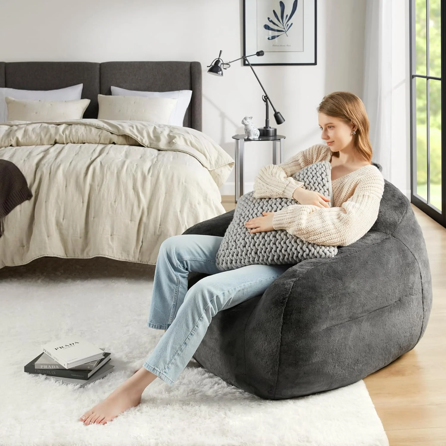 Comfy Bean Bag Chair For Bedroom, Giant Beanbag Sofa - Large And Lazy Lounge Chairs For Adults And Teens