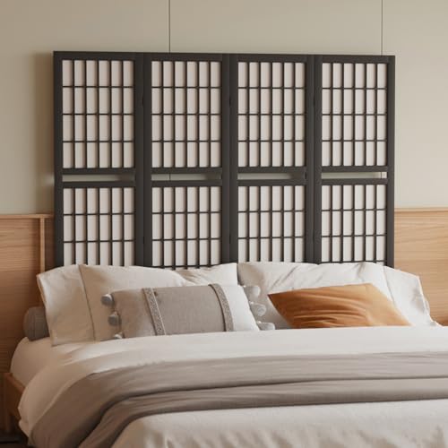 Room Divider, 66.9Inch Tall Japanese Shoji Style Folding Wood Screen with Double Hinges for Home Office Bedroom Hotel Decoration (4Panels, Black)