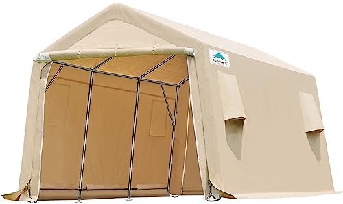 ADVANCE OUTDOOR 10x10 ft Heavy Duty Outdoor Patio Portable Canopy Storage Shelter Shed Carport with 2 Roll up Zipper Doors & Vents for Snowmobile