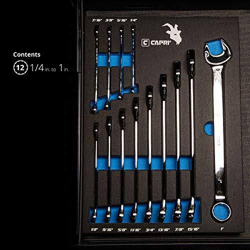 Capri Tools SmartKrome Combination Wrench Set with The Mechanic's Tray, SAE 1/4 to 1-Inch, 13-Piece