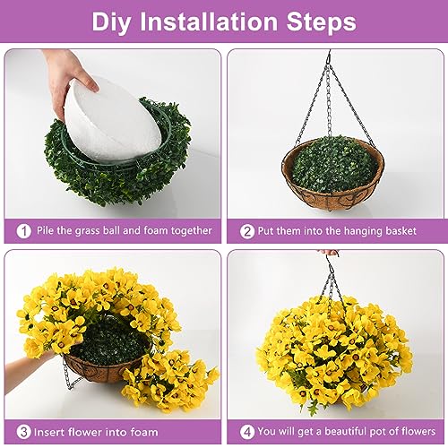 INQCMY Artificial Hanging Flowers in Basket for Patio Lawn Garden Decor