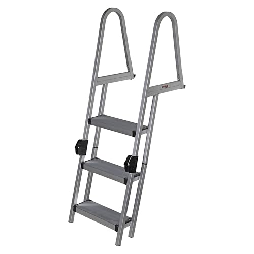Extreme Max 3005.5284 Heavy-Duty Aluminum Pontoon & Dock Ladder with 15.75" Wide Fold-Up Steps - 3-Step, 300 lbs. Weight Capacity