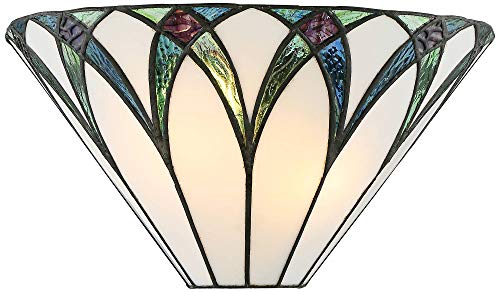 Regency Hill Filton Tiffany Style Wall Light Sconce Bronze Hardwired 12 1/4" Wide Fixture Blue White Stained Art Glass Shade for Bedroom Bathroom