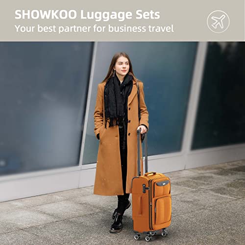 SHOWKOO Luggage Sets 3 Piece Softside Expandable Lightweight Durable Suitcase Sets Double Spinner Wheels TSA Lock Armygreen (20in/24in/28in)