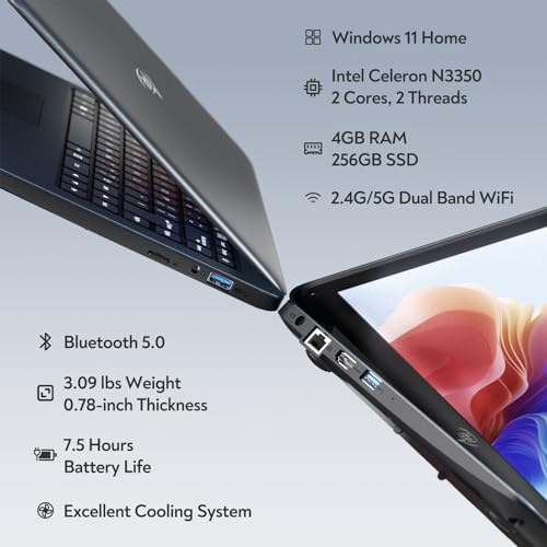 14'' Laptop Computer, Dual-Core Intel Celeron N3350 Processors, 4GB RAM, 256GB SSD, Windows 11 Laptops Computers, Ultra Slim, Long Battery Life