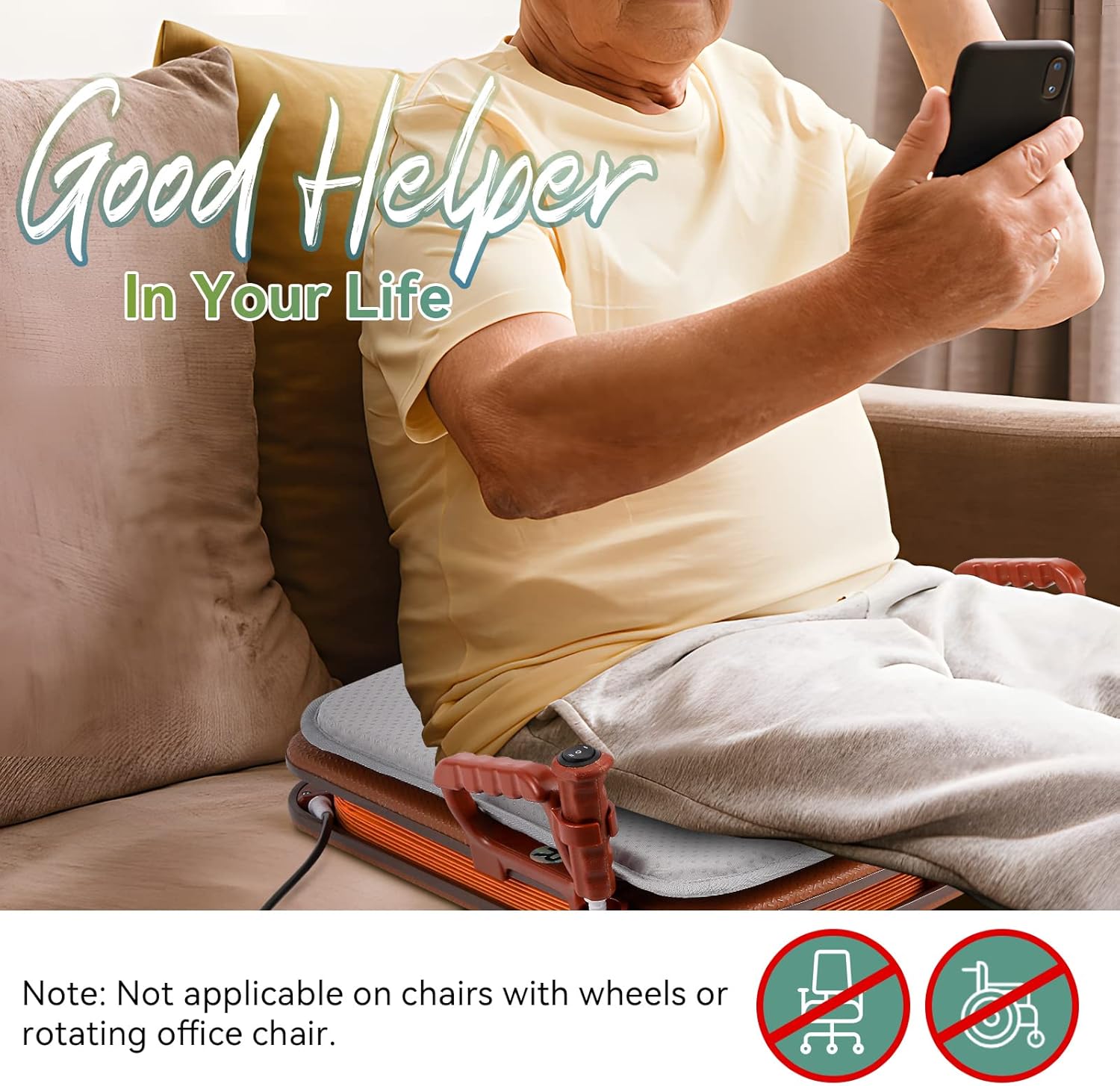 Seat Assist Lifting Cushion for Elderly with Pad, Chair Lift Assist Devices for Seniors Adults with 220lb Weight Capacity Lifting Angle Up to 35°