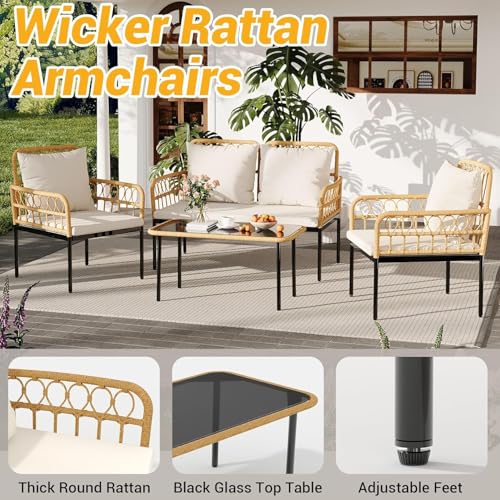 3 Piece Patio Bistro Set, Outdoor Wicker Table and Chairs Set of 2