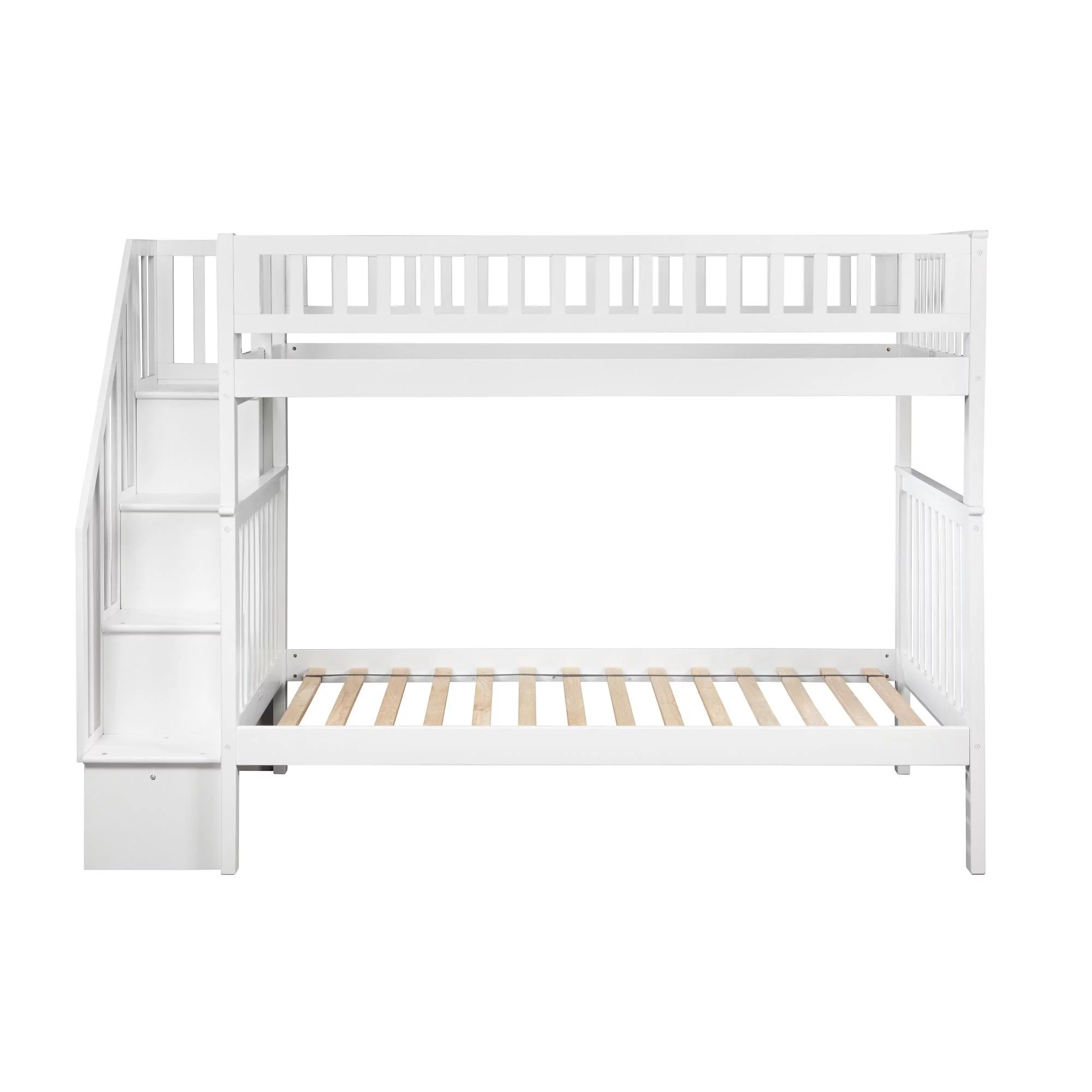 AFI Woodland Twin Over Twin Solid Wood Staircase Bunk Bed in White
