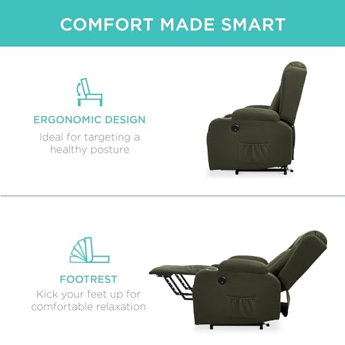 Best Choice Products Modern Linen Electric Power Lift Chair, Recliner Massage Chair, Adjustable Furniture for Back, Legs w/ 3 Positions, USB Port