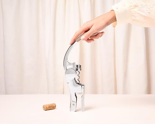 L'atelier Du Vin Oeno Motion Groom Corkscrew & Cork Dome Glass Cloche Display - Tabletop Centerpiece Walnut Wood Base Wine Tasting
