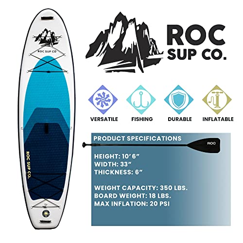 Roc Inflatable Stand Up Paddle Boards with Premium SUP Paddle Board Accessories, Wide Stable Design, Non-Slip Comfort Deck for Youth & Adults