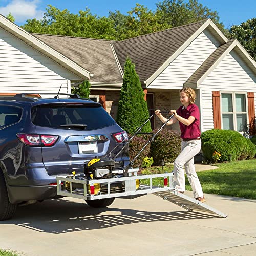 ELEVATE OUTDOOR Deluxe Aluminum Cargo Carrier with Folding Loading Ramp - Class III 2" Hitches - 500 lb. Cap