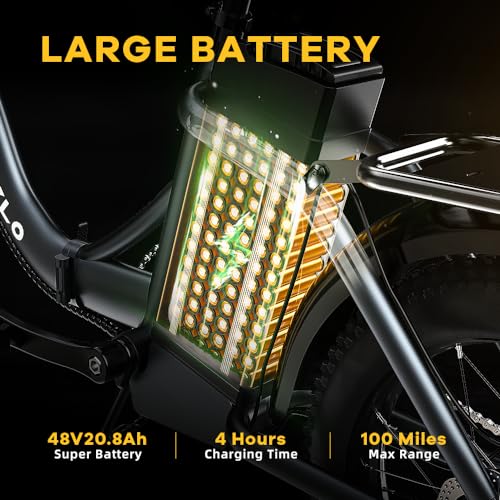 1000W Folding Electric Bike, 48V E Bike,30+MPH, 20" Fat Tire Electric Bike for Adults, Adult Electric Bicycles for Long Commutes-80 Miles Max Range
