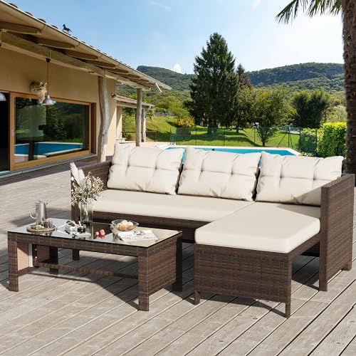 Shintenchi Outdoor Patio Furniture Sets, Wicker Patio sectional Sets 3-Piece