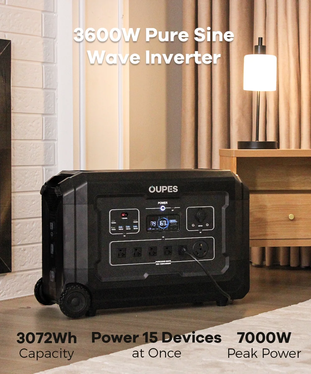 OUPES 3600W Portable Power Station Mega 3, 3072Wh Solar Generator w/ 5 AC Outlets (7000W Surge), LiFePO4 Battery Backup 2100W Solar Input