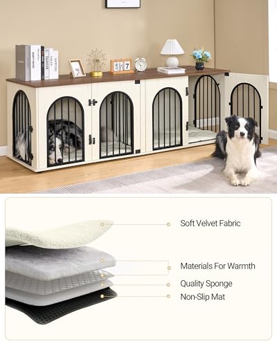 71" Dog Crate Furniture for 2 Dogs, Heavy Duty Indoor Dog Kennel TV Stand, XXL Wooden Dog Cage with Divider for Medium Large Dogs