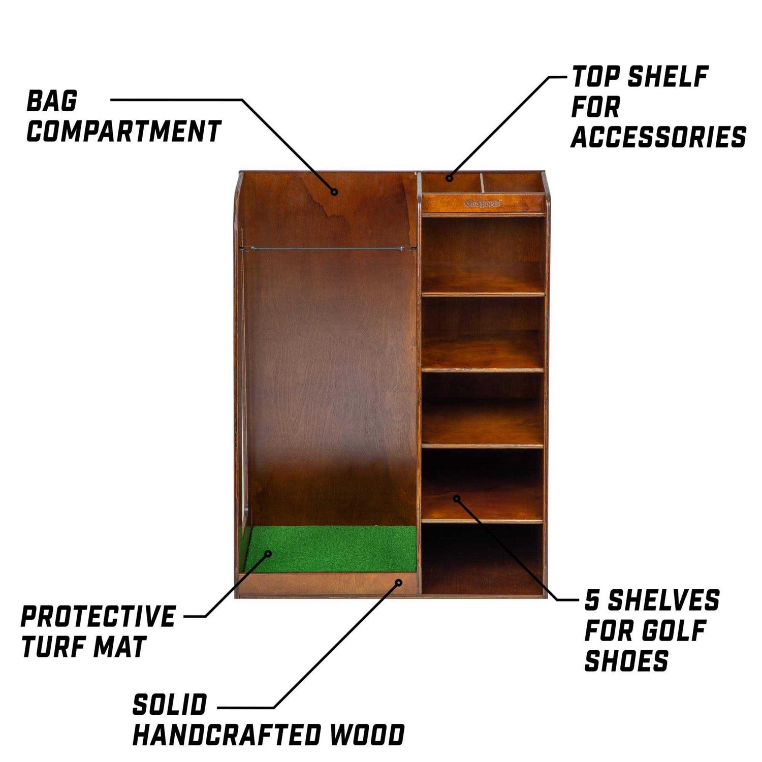 GoSports Premium Wooden Golf Bag Organizer and Storage Rack - Sports Supplies Online Store