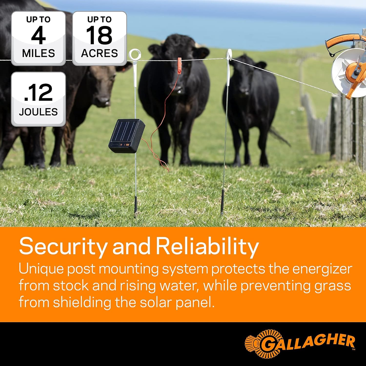 Gallagher S12 Solar Electric Fence Charger | Powers Up to 4 Miles / 18 Acres of Fence | Solar Lithium Technology