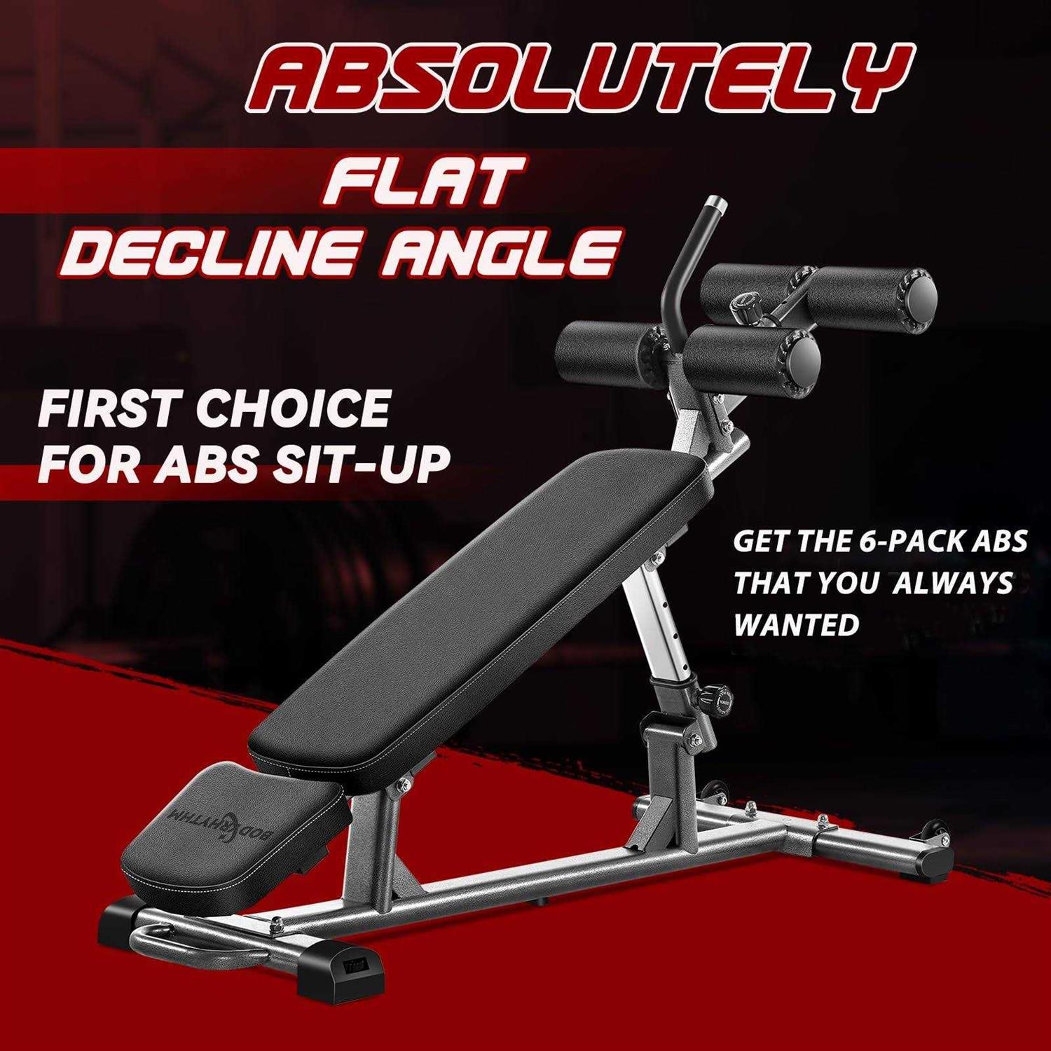 BODY RHYTHM Professional Sit-Up Bench with 4 Adjustable Heights and Reverse Crunch Handle, Adjustable Weight Bench and Flat