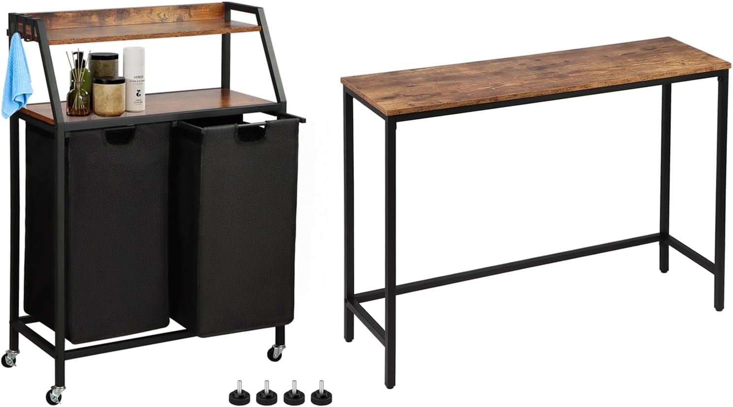 Console Table and Laundry Sorter 2 Section Bundles, Hallway Entrance Table, Rolling Laundry Basket with Wheels, for Living Room, Laundry Room